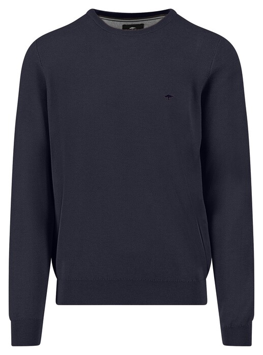 Fynch-Hatton Fine Texture O-Neck Cotton Trui Navy