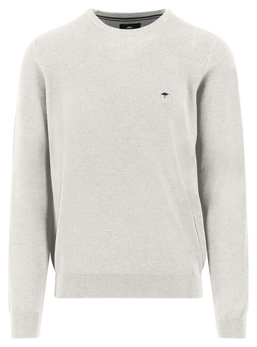 Fynch-Hatton Fine Texture O-Neck Cotton Trui Winter White