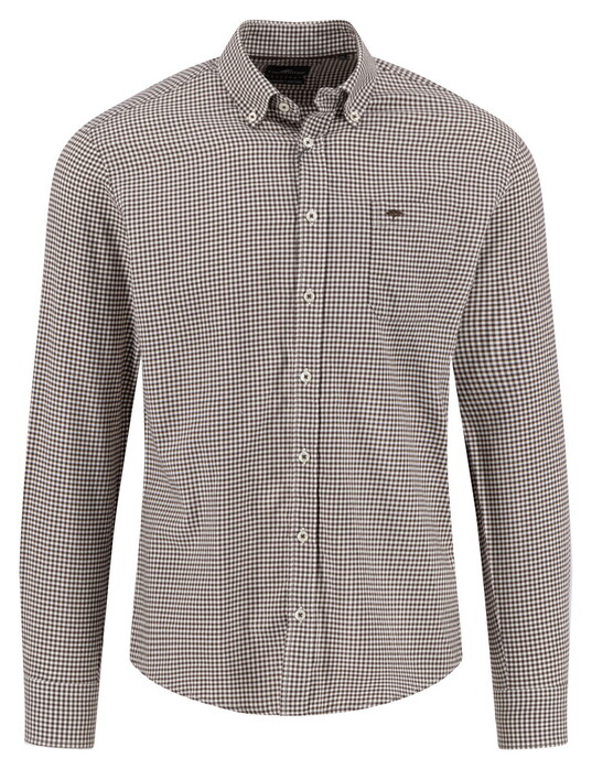 Fynch-Hatton Flanel Vichy Check Overhemd Dark Chocolate