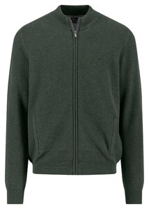 Fynch-Hatton Fullzip Subtle Texture Cotton Cardigan Dark Ivy