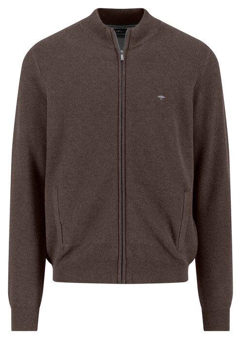 Fynch-Hatton Fullzip Subtle Texture Cotton Vest Earth