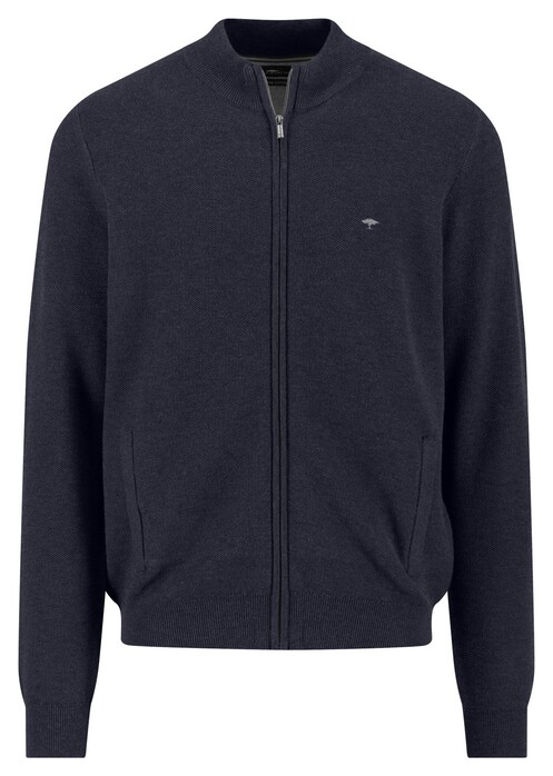Fynch-Hatton Fullzip Subtle Texture Cotton Vest Navy