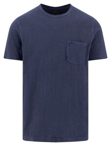 Fynch-Hatton Garment Dyed Cotton Linnen Crew Neck Chest Pocket T-Shirt Navy
