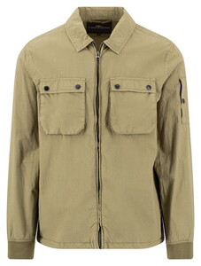 Fynch-Hatton Garment Dyed Solid Color Overshirt Donker Khaki
