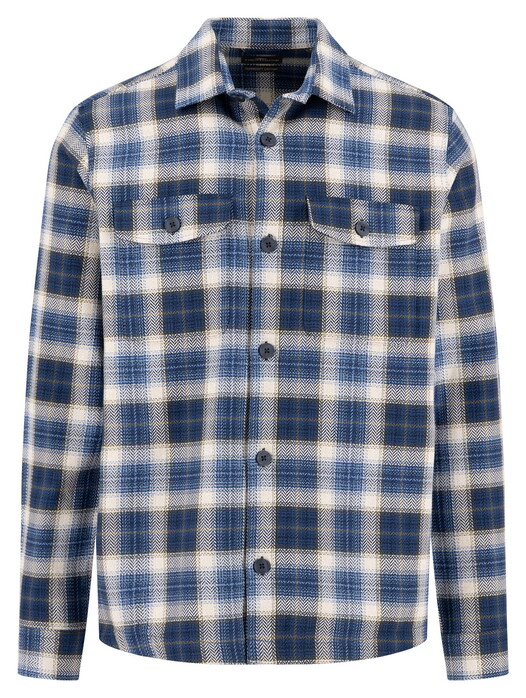 Fynch-Hatton Herringbone Check Pattern Overshirt Harbor Blue