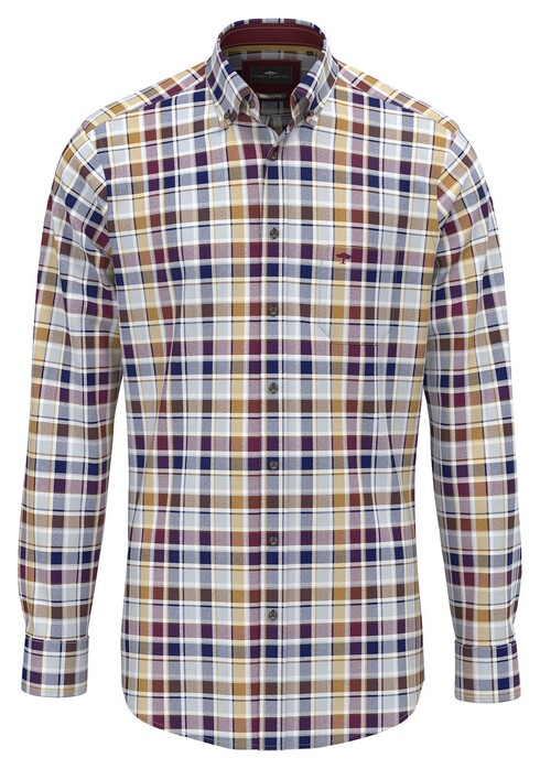 Fynch-Hatton Herringbone Multi Check Overhemd Deep Merlot-Multi