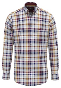 Fynch-Hatton Herringbone Multi Check Shirt Deep Merlot-Multi