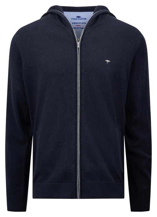Fynch-Hatton Hooded Zip Cardigan Superfine Cotton Vest Navy