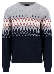 Fynch-Hatton Jacquard Merino Kasjmier Trui Navy-Multi