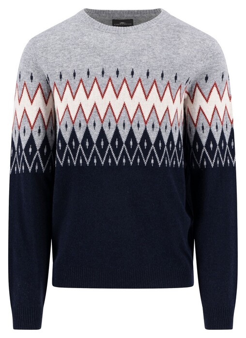 Fynch-Hatton Jacquard Merino Kasjmier Trui Navy-Multi