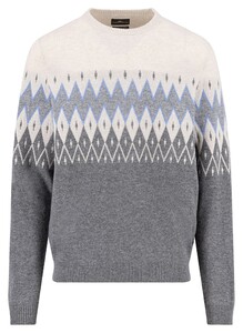Fynch-Hatton Jacquard Merino Kasjmier Trui Steel-Multi