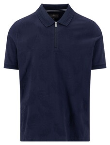 Fynch-Hatton Jacquard Subtle Leaves Zip Collar Polo Navy