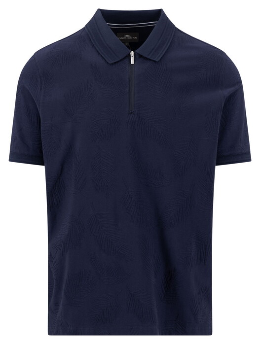 Fynch-Hatton Jacquard Subtle Leaves Zip Collar Polo Navy