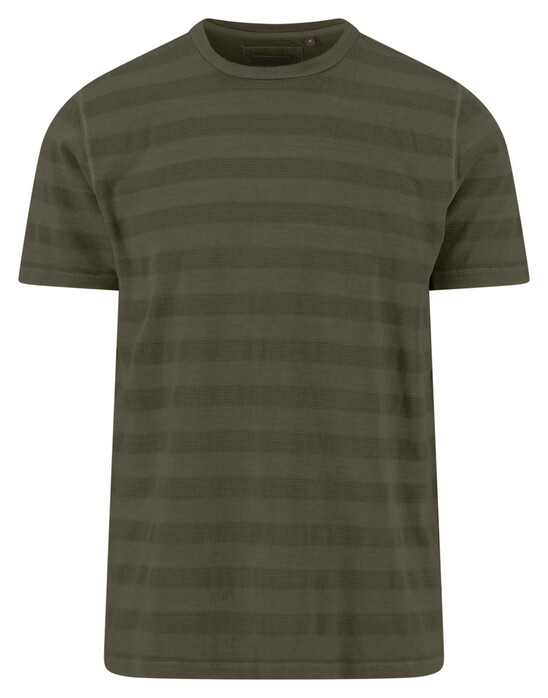 Fynch-Hatton Jacquard Tee Striped Cotton T-Shirt Dark Khaki