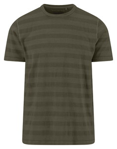 Fynch-Hatton Jacquard Tee Striped Cotton T-Shirt Donker Khaki