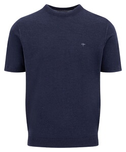 Fynch-Hatton Knitted Merino Wool Round Neck Short Sleeve T-Shirt Navy