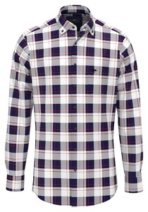 Fynch-Hatton Large Check Pattern Button-Down Overhemd Navy-Rood