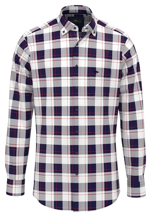 Fynch-Hatton Large Check Pattern Button-Down Overhemd Navy-Rood