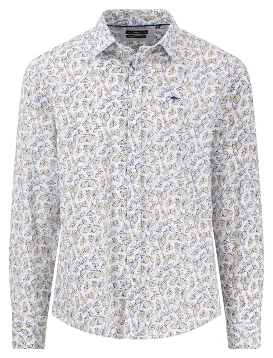 Fynch-Hatton Leaves Pattern Subtle Structure Supersoft Cotton Overhemd Zand