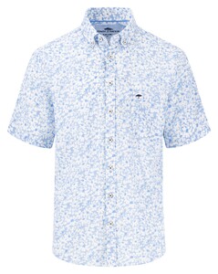Fynch-Hatton Linen Subtle Floral Pattern Short Sleeve Button-Down Shirt Summer Breeze