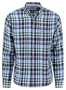 Fynch-Hatton Linnen Check Button-Down Overhemd Pine Green-Blue