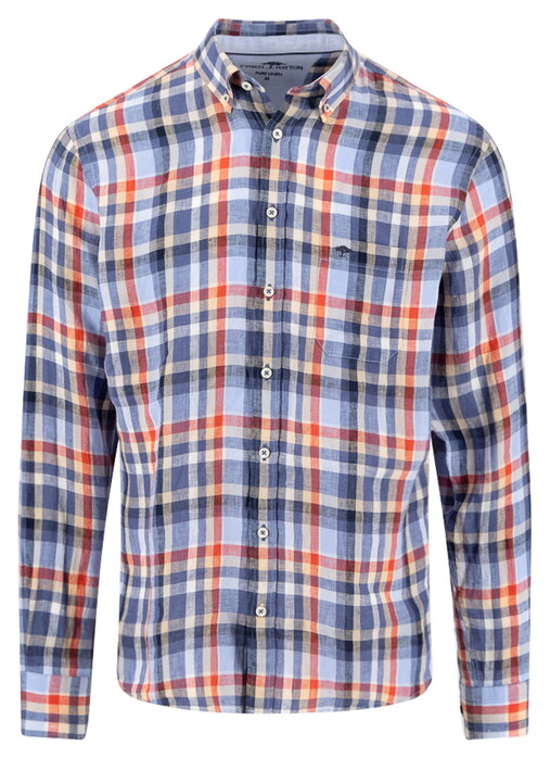 Fynch-Hatton Linnen Check Button-Down Overhemd Spicy Red-Blue