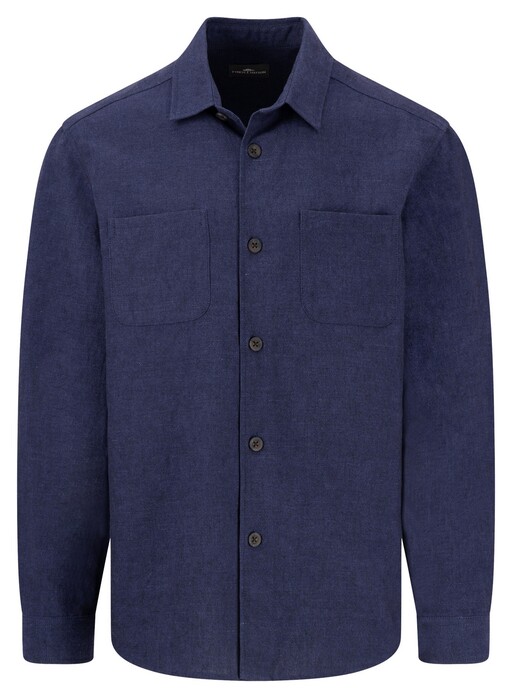 Fynch-Hatton Linnen Cotton Blend Uni Color Overshirt Navy
