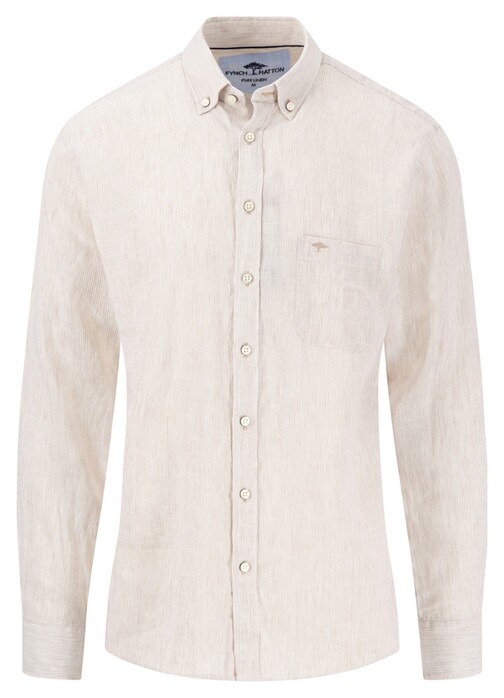 Fynch-Hatton Linnen Fine Stripe Button-Down Overhemd Zand