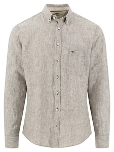Fynch-Hatton Linnen Fine Striped Button-Down Overhemd Donker Khaki