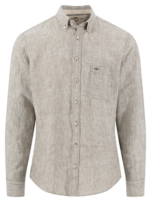 Fynch-Hatton Linnen Fine Striped Button-Down Overhemd Donker Khaki