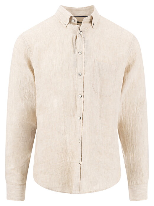 Fynch-Hatton Linnen Fine Striped Button-Down Overhemd Zand