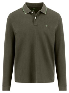 Fynch-Hatton Longsleeve Fine Texture Grainy Piqué Polo Donker Khaki