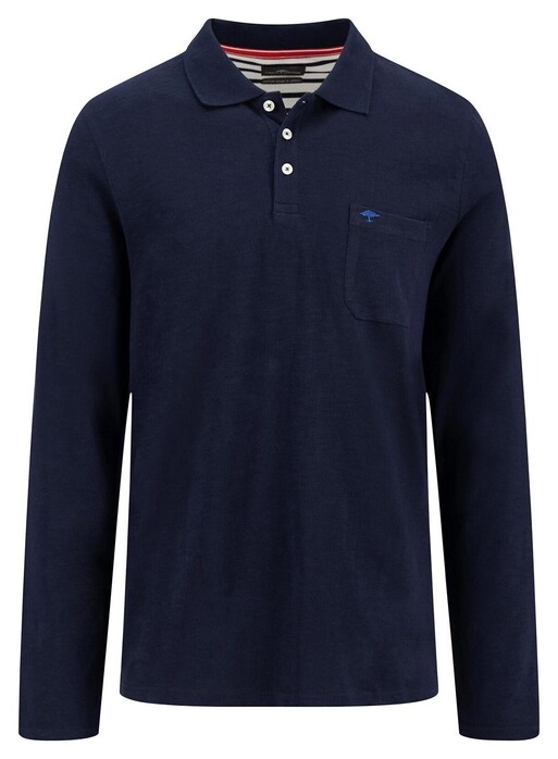 Fynch-Hatton Longsleeve Heavy Slub Cotton Subtle Detail Polo Navy
