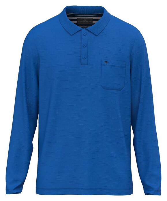 Fynch-Hatton Longsleeve Heavy Slub Cotton Subtle Detail Polo Strong Blue