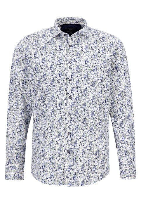 Fynch-Hatton Mini Bold Leaves Pattern Kent Shirt Spring Green-Blue