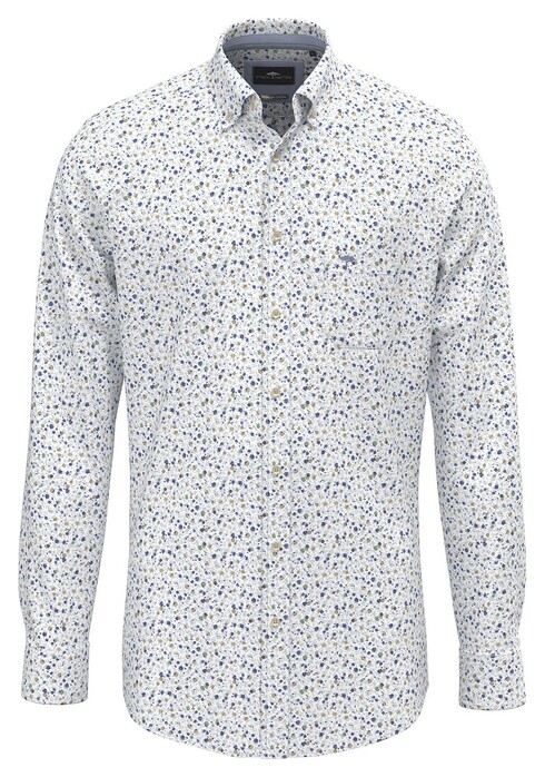 Fynch-Hatton Mini Flower Pattern Button-Down Overhemd Fern-Blue