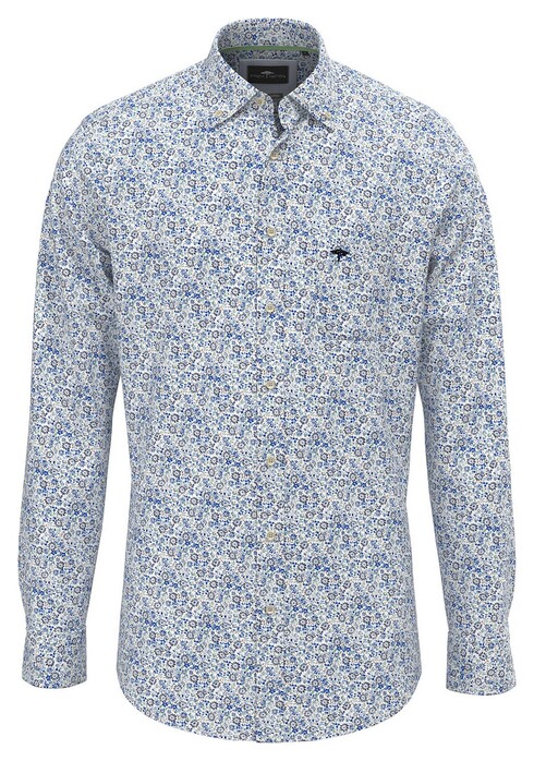 Fynch-Hatton Mini Flower Pattern Button-Down Overhemd Strong Blue-Blue
