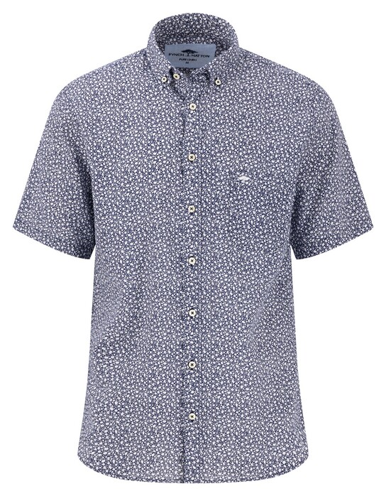 Fynch-Hatton Mini Flowers Linnen Short Sleeve Button-Down Overhemd Navy-Wit