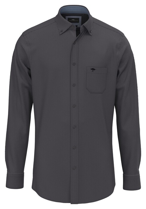 Fynch-Hatton Mini Houndstooth Flanel Button-Down Overhemd Charcoal