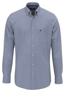 Fynch-Hatton Minimal Abstract Leaves Pattern Overhemd Misty Blue