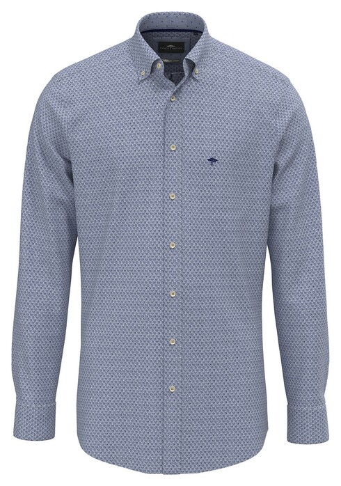 Fynch-Hatton Minimal Abstract Leaves Pattern Overhemd Misty Blue