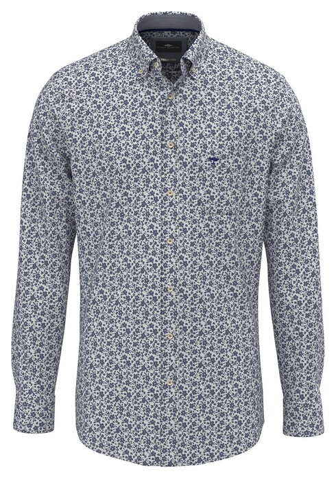 Fynch-Hatton Minimal Floral Pattern Button-Down Overhemd Misty Blue