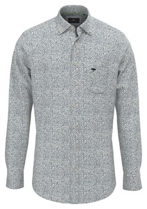 Fynch-Hatton Minimal Flower Pattern Button-Down Overhemd Turf Green