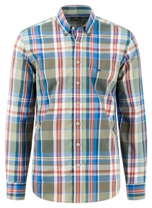 Fynch-Hatton Modern Bold Checks Button Down Overhemd Vibrant Blue-Multi