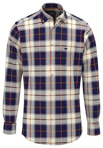 Fynch-Hatton Modern Bold Flanel Check Overhemd Winter White-Navy-Flame