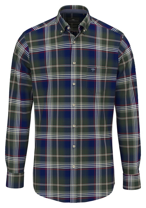 Fynch-Hatton Modern Flannel Check Button-Down Overhemd Navy