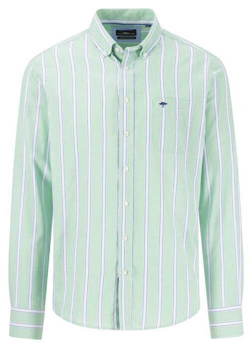 Fynch-Hatton Modern Oxford Vertical Stripes Button-Down Overhemd Turf Green