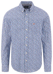 Fynch-Hatton Modern Retro Pattern Button-Down Overhemd Blue-Sienna