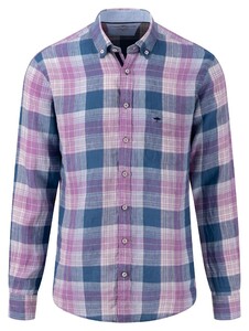 Fynch-Hatton Multi Check Button Down Linnen Overhemd Dusty Lavender