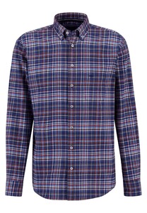 Fynch-Hatton Multi Flanel Checks Button Down Overhemd Scarlet-Blue